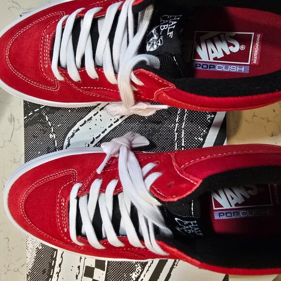 VANS Skate Half Cab VN0A5FCDY52 RED WHITE MID TOP SHOES LEATHER MEN'S 10.5 NEW - Picture 7 of 10